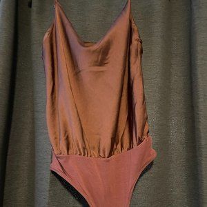 Lulu's - Emmerson Rusty Rose Satin Sleeveless Cowl Neck Bodysuit